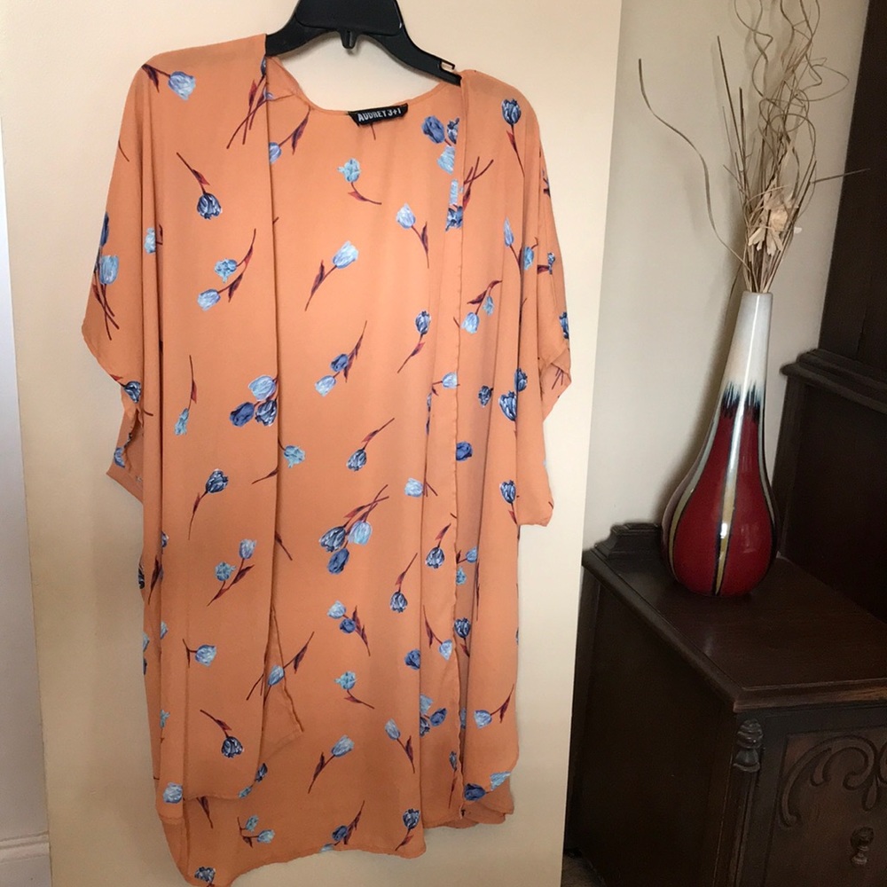 Audrey 3+1 orange & blue open front Kimono size small
